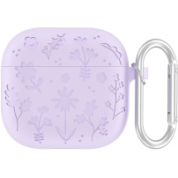Virágmintás szilikon tok AirPods 4 / 5 - lila