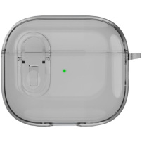 Átlátszó tok rögzítővel és karabinerrel AirPods 4 / 5 készülékhez - szürke