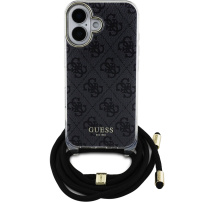 Guess 4G IML nyomtatott kereszttartó tok zsinórral iPhone 16-hoz - szürke