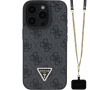 Guess 4G strassz háromszög fém logós tok szíjjal iPhone 16 Pro készülékhez - szürke