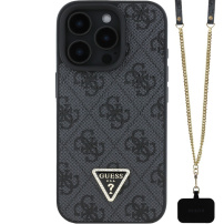 Guess 4G strassz háromszög fém logós tok szíjjal iPhone 16 Pro készülékhez - szürke