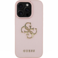 Guess Szemcsés 4G fém logós tok iPhone 16 Pro készülékhez - rózsaszín