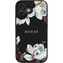 Guess Szemcsés magnólia virágmintás tok és MagSafe iPhone 16-hoz - fekete