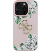Guess Grained Roses 4G Metal Logo tok iPhone 16 Pro készülékhez - rózsaszín