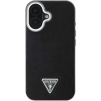 Guess Szemcsés háromszög logóborító MagSafe-el* iPhone 16-hoz - fekete