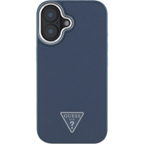 Guess Szemcsés háromszög logóborító MagSafe-el* iPhone 16-hoz - Sötétkék