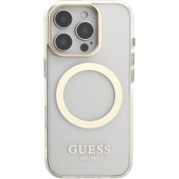 Guess IML Gold Outline tok kihajtható állvánnyal és MagSafe funkcióval iPhone 16 Pro készülékhez - átlátszó