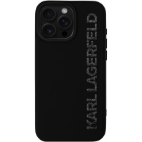 Karl Lagerfeld 3D gumi csillogó logós tok iPhone 16 Pro Max készülékhez - fekete