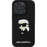 Karl Lagerfeld 3D gumis Ikonik borítás iPhone 16 Pro készülékhez - fekete