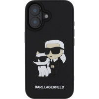 Karl Lagerfeld 3D gumis Karl és Choupette borító iPhone 16-hoz - fekete