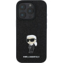 Karl Lagerfeld Fix Glitter Metal Ikonik csillogó borítás iPhone 16 Pro telefonhoz - fekete