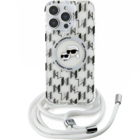 Karl Lagerfeld IML Monogram K&CH Heads tok zsinórral és MagSafe iPhone 16 Pro készülékhez - átlátszó