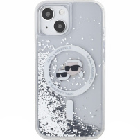 Karl Lagerfeld Folyékony csillogó Karl és Choupette fejvédő MagSafe-el* iPhone 15-höz - ezüst