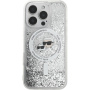 Karl Lagerfeld Folyékony csillogó Karl és Choupette fejvédő MagSafe-gyel* iPhone 16 Pro Maxhez - ezüst