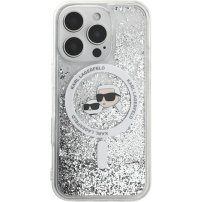Karl Lagerfeld Folyékony csillogó Karl és Choupette fejvédő MagSafe-gyel* iPhone 16 Pro Maxhez - ezüst