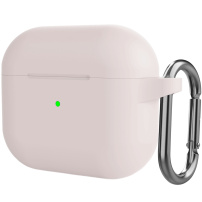 Szilikon védőtok karabinerrel - AirPods 3 - bézs