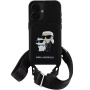 Karl Lagerfeld Saffiano Crossbody Karl és Choupette tok állítható szíjjal iPhone 16-hoz - fekete
