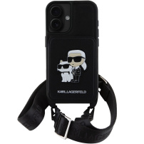 Karl Lagerfeld Saffiano Crossbody Karl és Choupette tok állítható szíjjal iPhone 16-hoz - fekete
