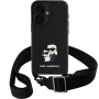 Karl Lagerfeld Saffiano Crossbody fém Karl és Choupette tok állítható szíjjal iPhone 16 Plus készülékhez - fekete