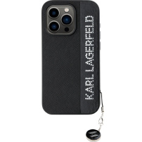Karl Lagerfeld Saffiano Rhinestone Charm tok iPhone 15 Pro készülékhez - fekete