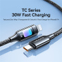 USAMS SJ749 fonott töltő- és adatkábel háttérvilágítással - USB-C – Lightning - 1,2 m - fekete