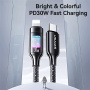 USAMS SJ749 fonott töltő- és adatkábel háttérvilágítással - USB-C – Lightning - 1,2 m - fekete