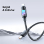 USAMS SJ749 fonott töltő- és adatkábel háttérvilágítással - USB-C – Lightning - 1,2 m - fekete
