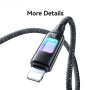 USAMS SJ749 fonott töltő- és adatkábel háttérvilágítással - USB-C – Lightning - 1,2 m - fekete