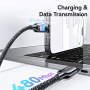 USAMS SJ749 fonott töltő- és adatkábel háttérvilágítással - USB-C – Lightning - 1,2 m - fekete