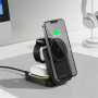 HT-541 3 az 1-ben összecsukható mágneses vezeték nélküli állvány háttérvilágítással iPhone / Apple Watch / AirPods számára - 15W - fekete