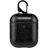Borító - PU műbőrből karabinerrel - AirPods 1 / 2 - fekete
