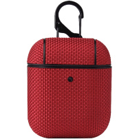 Textil védőtok karabinerrel - AirPods 1 / 2 - piros