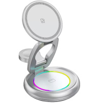 3 az 1-ben forgatható összecsukható mágneses vezeték nélküli állvány iPhone / Apple Watch / AirPods készülékekhez - 15W - ezüst
