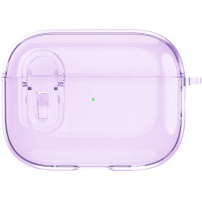 Átlátszó tok rögzítővel és karabinerrel AirPods Pro-hoz - lila
