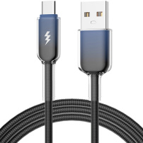 ENKAY Ice Clear szövetbevonatú töltő- és adatkábel - USB-A - USB-C - 1 m - fekete