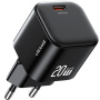 USAMS CC260 GaN mini gyorstöltő adapter USB-C porttal - 20W - fekete
