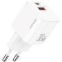 USAMS CC263 GaN mini gyorstöltő adapter USB-C / USB-A portokkal - 30W - fehér