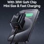 USAMS CC263 GaN mini gyorstöltő adapter USB-C / USB-A portokkal - 30W - fehér