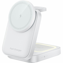 HT-541 3 az 1-ben összehajtható mágneses vezeték nélküli állvány háttérvilágítással iPhone / Apple Watch / AirPods készülékekhez - 15W - fehér