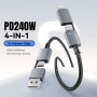 ESSAGER 2 az 1-ben fonott töltő- és adat Kábel - USB-C / USB-A - USB-C / Lightning - 25 cm - szürke