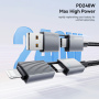 ESSAGER 2 az 1-ben fonott töltő- és adat Kábel - USB-C / USB-A - USB-C / Lightning - 25 cm - szürke