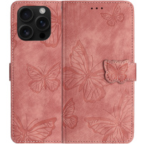 Pillangó mintás behajtható tok iPhone 16 Pro - rózsaszín