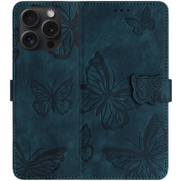 Pillangó mintás behajtható tok iPhone 16 Pro - sötétkék