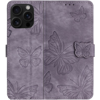 Pillangó mintás behajtható tok iPhone 16 Pro Max - lila
