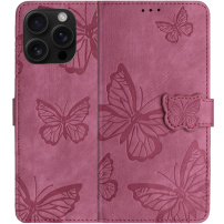 Pillangó mintás behajtható tok iPhone 16 Pro Max készülékhez - sötétrózsaszín