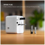FIXED Voyager GaN univerzális úti töltő adapter 3x USB-C / 2x USB-A porttal és kihúzható csatlakozókkal - 70W - fehér