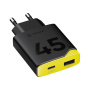Tactical Minimi GaN gyorstöltő töltő adapter USB-C / USB-A portokkal - 45W - fekete