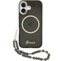 Guess IML Glitter Script Strap MagSafe tok pánttal iPhone 17 készülékhez - szürke