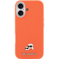 Karl Lagerfeld Karl and Choupette Heads Pins PU bőr tok MagSafe-el iPhone 17 készülékhez - narancssárga