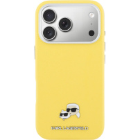 Karl Lagerfeld Karl and Choupette Heads Pins PU bőr tok MagSafe támogatással iPhone 17 Pro készülékhez - sárga